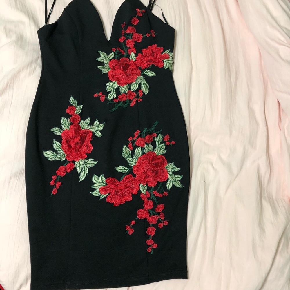 Rose embroidered black dress. 🌹